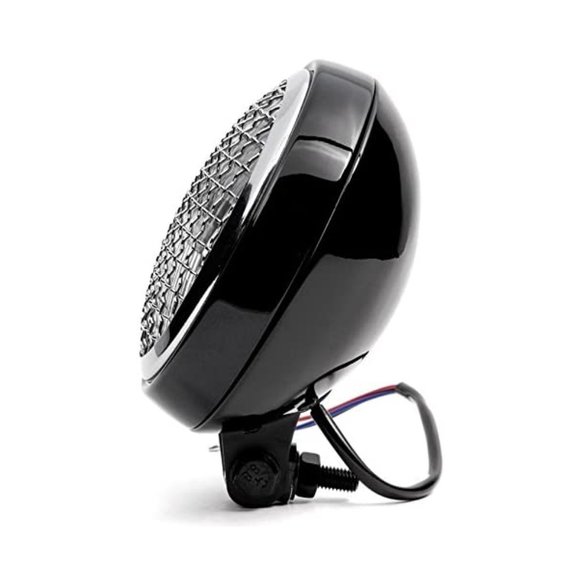 6" Black & Chrome Motorcycle Headlight Mesh Grill High Low Headlamp Bottom Mount - Picture 3 of 5